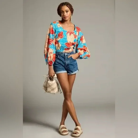 NWT Farm Rio x Anthropologie Puff-Sleeve Bubble Blouse - Picture 4 of 10